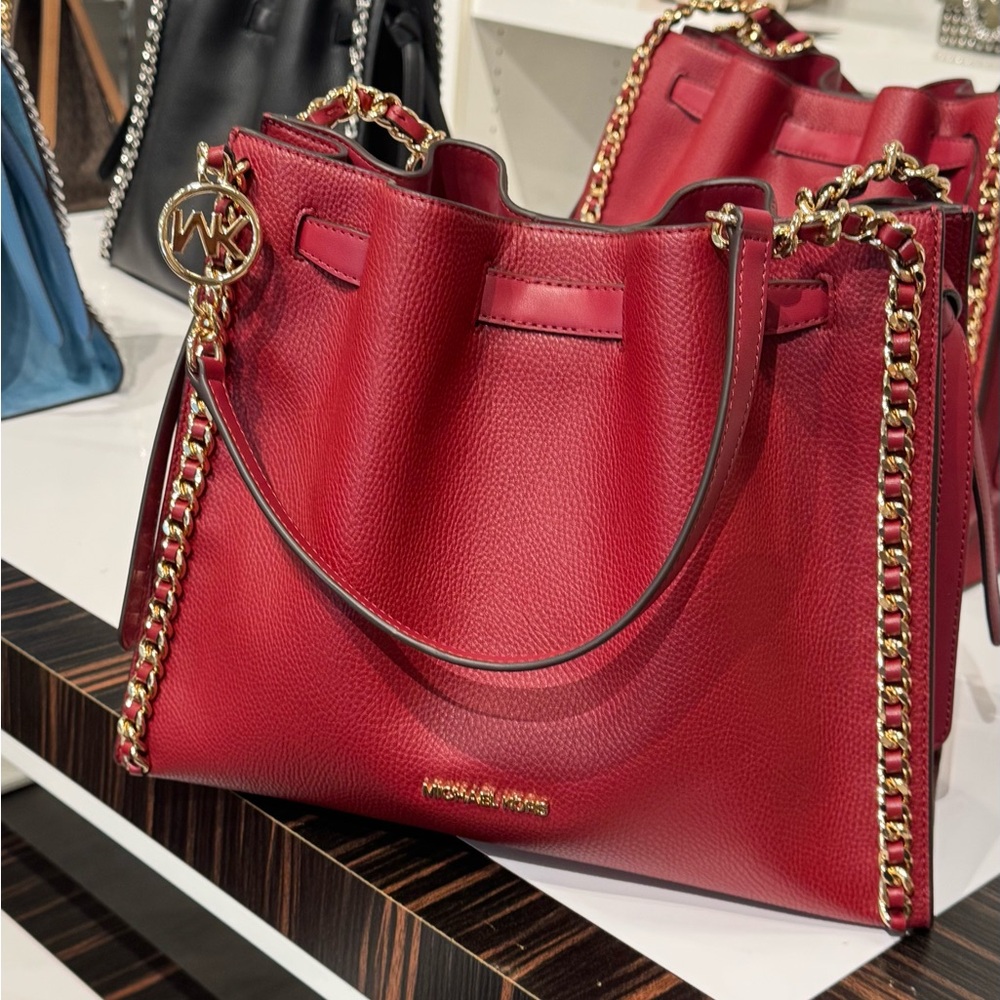 Michael Kors Red Shoulder Bag with Gold Chain